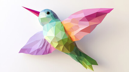 Obraz premium Colorful polygonal hummingbird design with pastel tones and geometric shapes