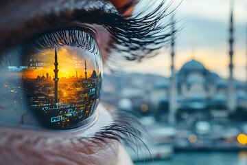 Cyber's eye with smart contact lens, AI cyber intelligence retinal, wallpaper