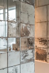 Walls featuring vintage tile and modern design elements.
