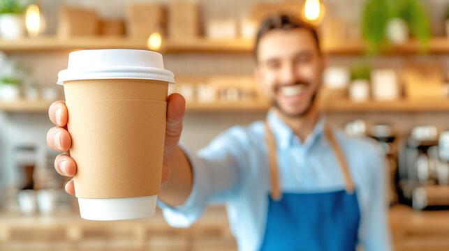 Barista serving coffee at a cozy cafe in the morning - Powered by Adobe