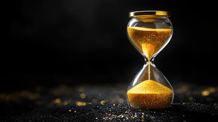 A sophisticated hourglass featuring golden grains that symbolize the passing of time in a meticulously crafted, elegant design.