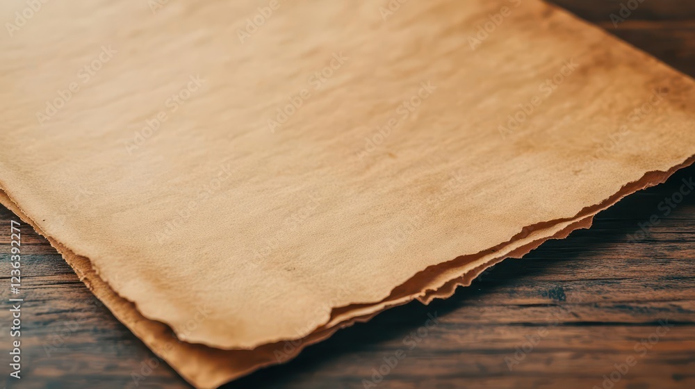 Fototapete aged brown paper resting on a rustic wooden table evokes a sense of nostalgia and simplicity in a wa