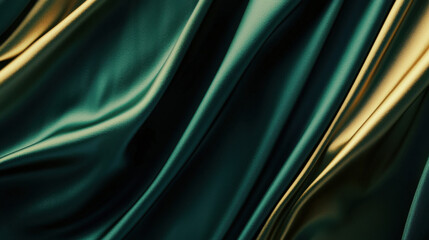 Obraz premium Dark green silk with golden highlights, creating an elegant, luxurious texture.