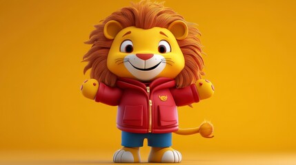 Cute cartoon lion character with bright yellow background design