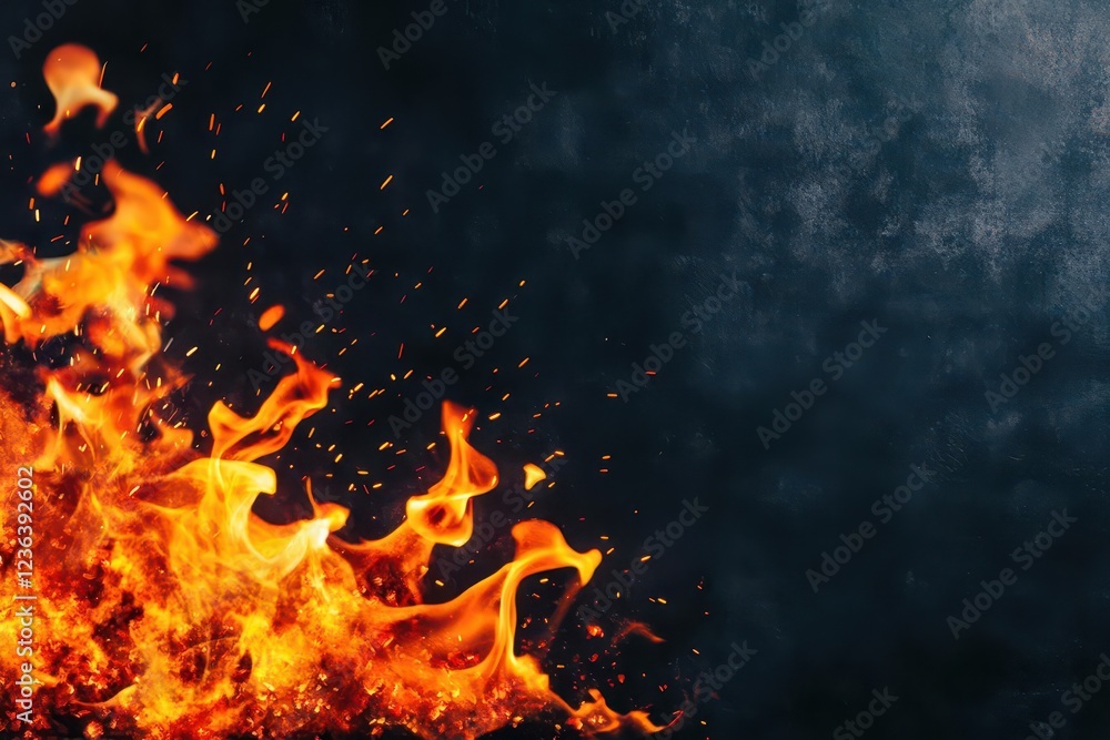 Aufkleber intense flames erupting in the shadows of night creating a dramatic contrast of light and dark evoki