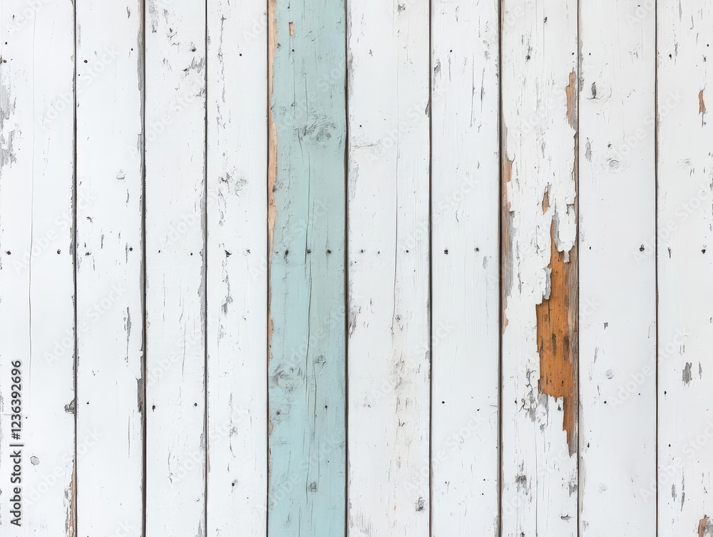 Poster charming interior decor featuring rustic white wood wall enhanced by soft blue paint creating a calm