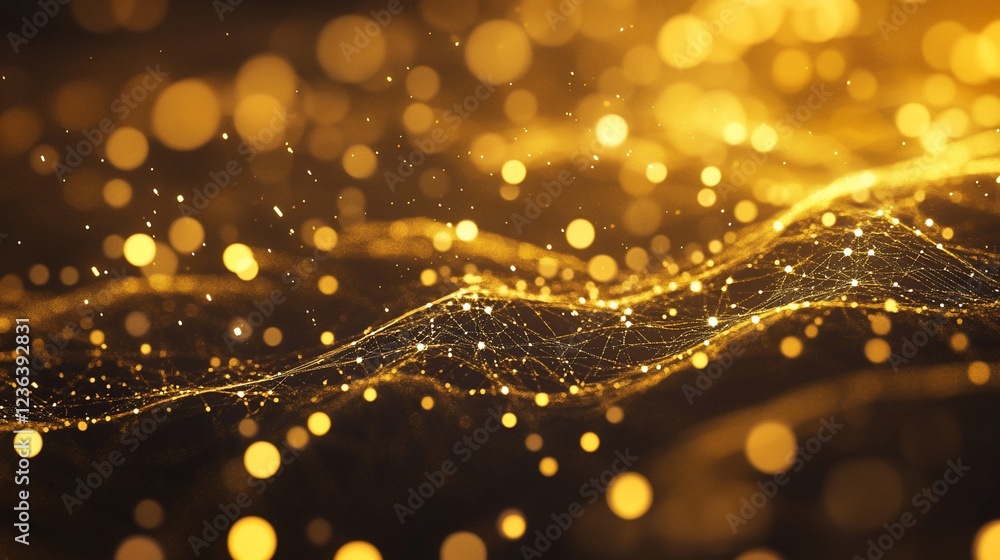 Poster golden abstract network of particles with bokeh effect, a luxurious and sophisticated design