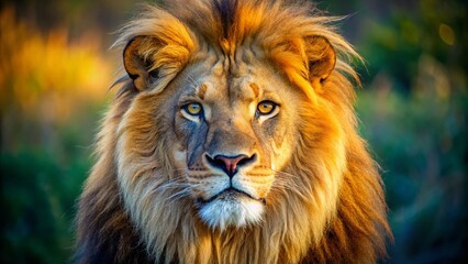 Obraz premium Majestic Male Lion Portrait in Close-Up Photography