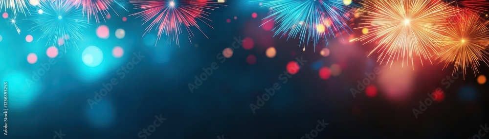 Aufkleber vibrant colorful fireworks bursting against a deep black sky creating a captivating display of light