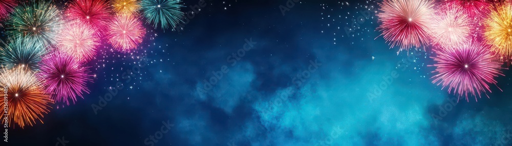 Aufkleber vibrant display of colorful fireworks bursting in the night sky against a deep blue background creat