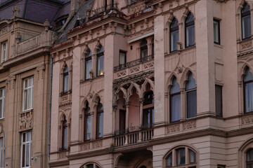 old Austro-Hungary architecture medieval building historical city center exterior facade house perspective