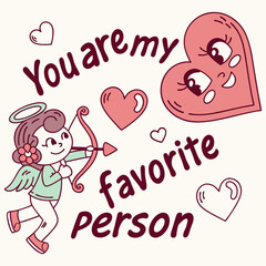 cartoon cupid with heart illustration. A playful Valentine's Day card with cartoon-style hearts. cute cherub with love arrow. romantic valentine's day artwork.