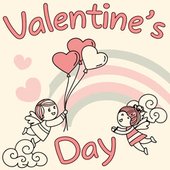 cartoon valentine cherubs illustration.A whimsical Valentine’s Day poster with playful cartoon-style cupids, floating heart balloons, and a pastel gradient background with cheerful lettering. cute 