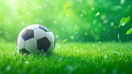 Fototapeta premium Soccer ball resting on lush green grass in a serene environment