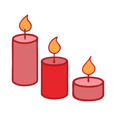 minimalist candle illustration. red and pink candles with flames. simple stylized candle design. warm and inviting candle setup.