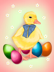 Easter duckling with Easter eggs 