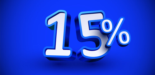 15 percent Off. 3d number 15. Sale banner. Vector illustration.