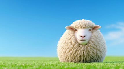 Sheep resting in a green field under a clear sky