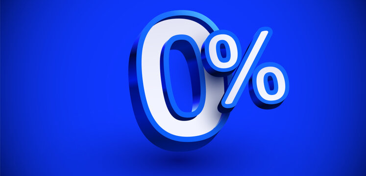 0 percent. 3d number 0. Sale banner. Vector illustration.