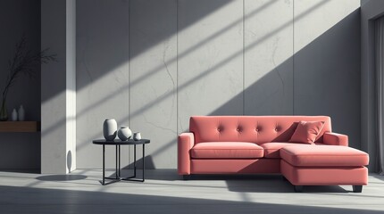 Modern Pink Velvet Sectional Sofa in Minimalist Living Room