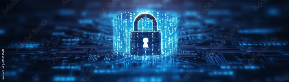 Poster Intricate Lock Mechanism Overlapping with Complex Circuitry Representing Security and Technology Fusion in a Modern Digital Environment