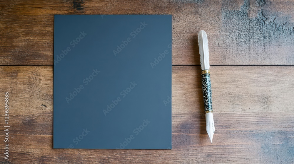 Poster Elegant Notebook with a Classic Pen Resting on Top in a Cozy Workspace Inviting Creativity and Inspiration for Writing and Reflection on Ideas