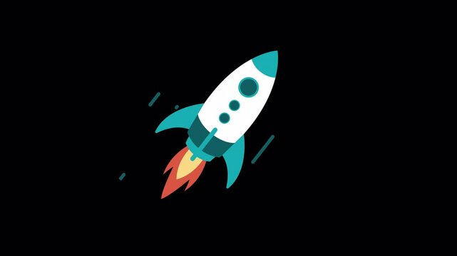 Looped  Rocket Fly Animation on Transparent Background | Vector Art with Alpha Channel.4K