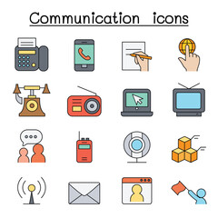 Communication icon set in thin line style