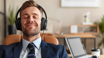 Relaxed Professional Enjoying Music In A Cozy Space