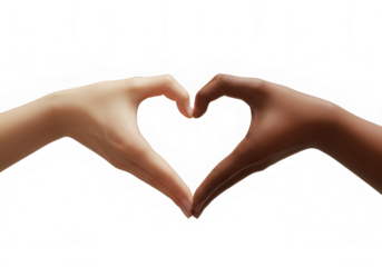 Female hands making a heart shape over red background