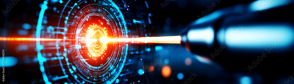 Poster precision aiming laser technology high-tech laboratory digital interface display futuristic environm