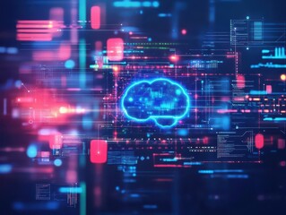 Fototapeta premium Vibrant Blue Brain Illuminated Against Deep Dark Background Symbolizing Intelligence Creativity and Cognitive Power in Artistic Representation of Thought