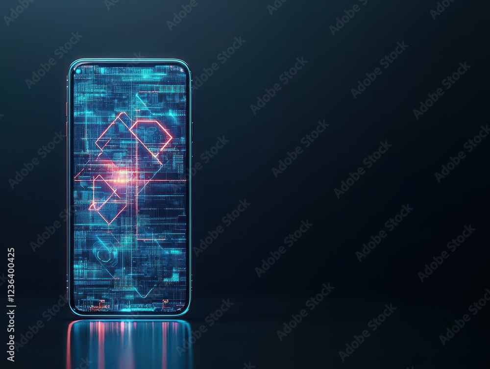 Poster vibrant smartphone with striking blue and red glowing design exemplifying modern technology and futu