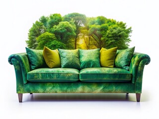 Modern Green Sofa Isolated on Transparent Background