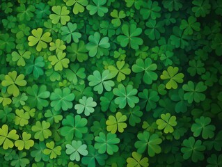 Vibrant Green Background Adorned with Lush Shamrock Leaves Creating a Lively and Refreshing Nature Inspired Scene Perfect for St Patricks Day Celebrations