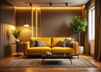 Modern Living Room with Vibrant Yellow Sofa in Minimalist Interior Design