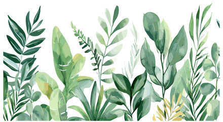 Intricate watercolor border illustration featuring lush botanical leaves in a seamless pattern design for decorative purposes