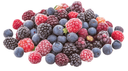 Frozen mixed berries isolated on transparent background, showing freshness and flavor