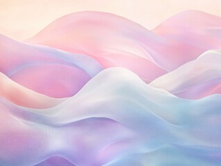 Obraz premium Abstract digital illustration of a gentle mountain landscape with pink and blue tones, evoking a serene and mystical atmosphere.