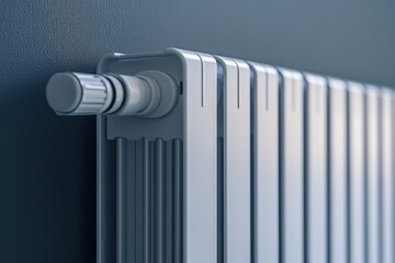 White heater radiator on grey wall background