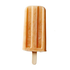Creamy orange popsicle on wooden stick, perfect for summer treats. PNG, isolated on white/transparent background