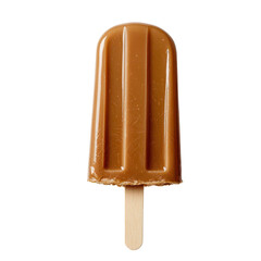 Creamy caramel ice cream popsicle on wooden stick, perfect for summer treats. PNG, isolated on white/transparent background