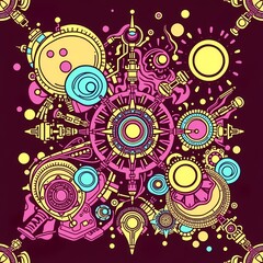 Fototapeta premium Colorful cosmic design featuring abstract shapes and intricate patterns in vibrant hues. Generative AI