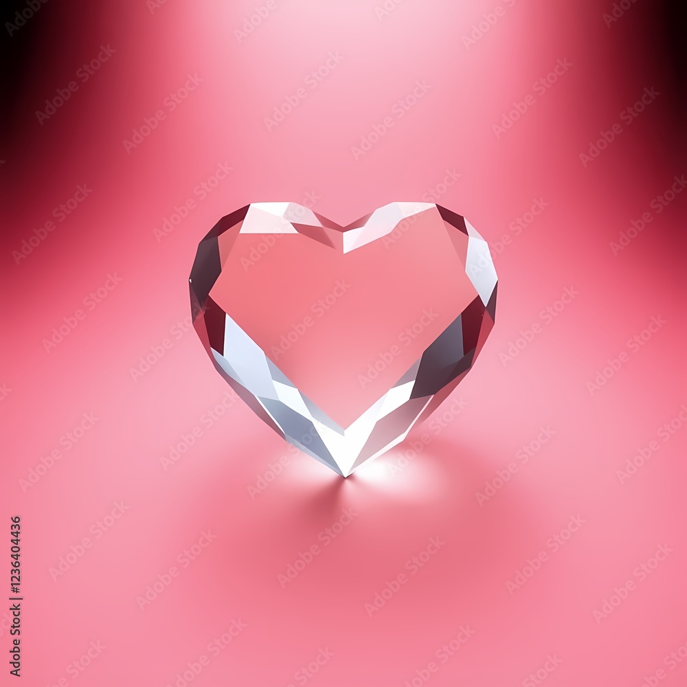 Poster crystal heart reflects light on vibrant pink background creating an elegant and romantic display. ge