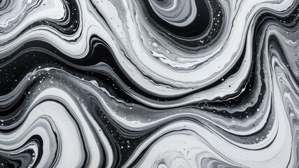 Black-and-white abstract digital painting featuring swirling, marbled patterns with a starry, galaxy-like effect.