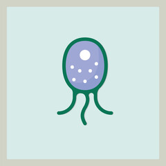 Stylized Icon of a Microorganism with Tentacles on a Soft Blue Background