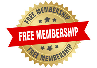 free membership. free membership round red and gold label isolated on transparent background