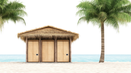 Beach hut with palm trees on a transparent background