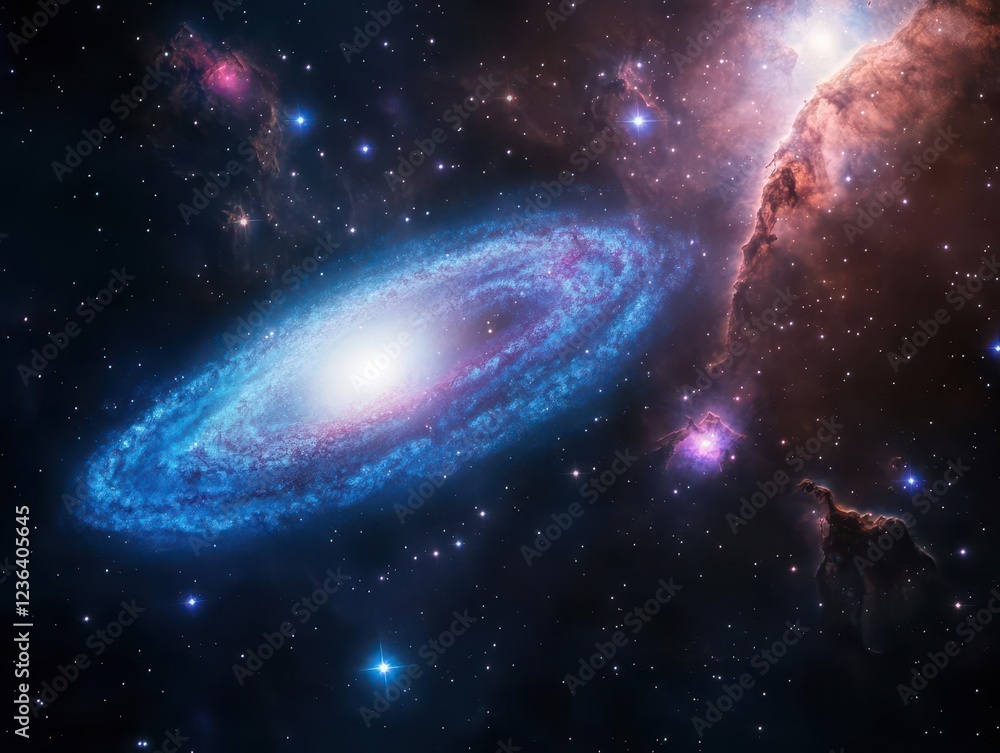 Poster majestic andromus galaxy illuminated in deep space with spiral arms radiating colors and celestial b