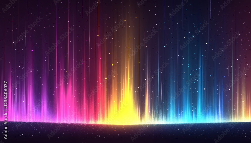 Poster spectrum of success abstract vibrant vertical lines on dark background, data visualization concept
